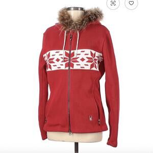 Spyder Red Zip Up Hoodie with Faux Fur Hood Trim Size L